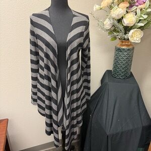 Young at Heart Gray & Black Striped Open Front Cardigan